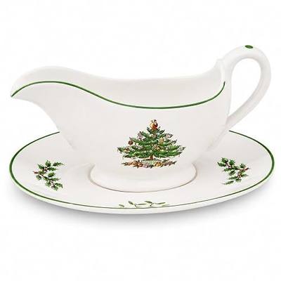 Spode Christmas Tree Gravy Boat & Stand - Multicolored, Set of 2