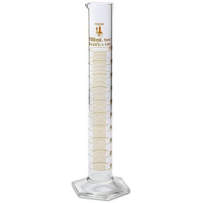 100ml Graduated Cylinder, Borosilicate 3.3 Glass, Single Metric Scale, Class B, Karter Scientific 213I12 (Single)