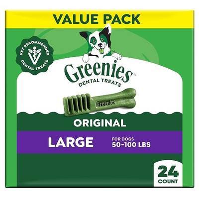 Greenies Large Natural Dental Dog Treats, Original Flavor, 24 Count | Veterinarian-recommended, 47% less tartar & 40% less plaque in 28 days, cleans to gumline, for dogs 50-100 lbs, 36 oz. Pack