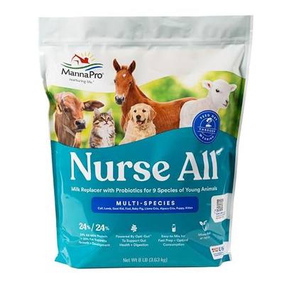 Manna Pro Nurse All Multi-Species Milk Replacer, Powered by Opti-Gut™ to Support Gut Health & Digestion, All-Milk Protein, Easy-To-Mix Formula, 8 Pounds | All-Milk Protein Formula, Opti-Gut Digestive Support, Easy-to-Mix Nutrition for Young Multi-Species Animals