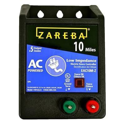Zareba 10 Mile AC Powered Low Impedance Fence Charger, 0.5 Joule Output | Plug-In Electric Fence Energizer for Cattle, Horses, Pigs, Goats, Livestock, Temporary Cattle Fence Charger, EAC10M-Z