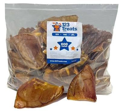 123 Treats Pig Ears for Dogs - (50 Count) 100% Natural, Long Lasting & Highly Digestible Chew Treats, Single Ingredient, Slow Baked, Great for Puppy, Large & Medium Dogs