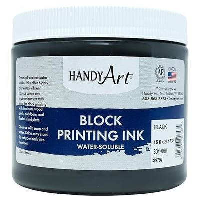 Handy Art Block Printing Ink, Black, 16 oz Jar, Water-Soluble | Highly Pigmented Vibrant Opaque Color with Superior Transfer Tack, Water Soluble, Certified Safe & AP Non-Toxic, Made in USA