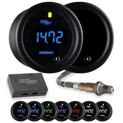 GlowShift Tinted 7 Color Digital Wideband Air Fuel Gauge Kit, 2-1/16" 52mm | Includes O2 Sensor, Control Box, Data Logging Output, Weld-in Bung & Wiring, Multi-Color LED Display, Smoked Lens