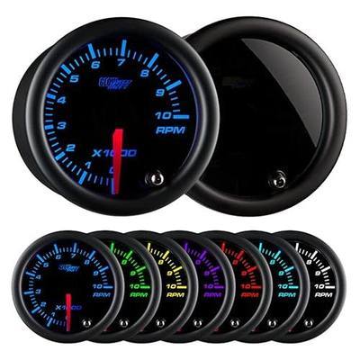 GlowShift Tinted 7 Color 10,000 RPM Tachometer Tach Gauge, 2-1/16" 52mm | Includes Wiring, Multi-Color Analog Display, Black Dial, Smoked Lens, For 1-10 Cylinder Gas Powered Engines
