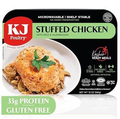 KJ Poultry Kosher Ready Meals - Stuffed Chicken Breast Rice, MRE Meat Meals Ready to Eat, Gluten Free, Halal, (1 Pack) Prepared Entree Fully Cooked, Shelf Stable Microwave Dinner, Travel Military