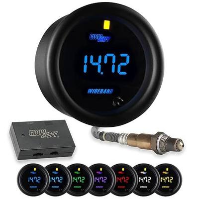GlowShift Black 7 Color Digital Wideband Air Fuel Gauge Kit, 2-1/16" 52mm | Includes O2 Sensor, Control Box, Data Logging Output, Weld-in Bung & Wiring, Multi-Color LED Display, Clear Lens