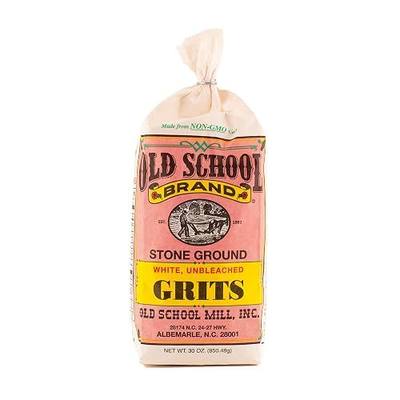 Old School Brand™ Stone Ground White Corn Grits, 30 ounces | Non-GMO, Gluten Free, Medium-Coarse Ground | Made in USA