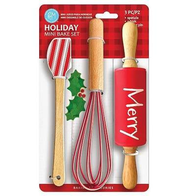 Christmas Holiday Mini Bake Set. Includes mini-Spatula, Whisk and Rolling Pin. Great Christmas gift idea for teachers, and stocking stuffers.