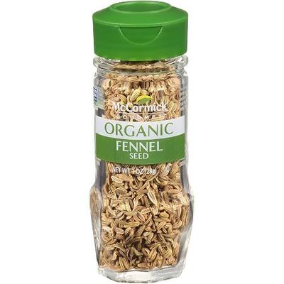 McCormick Gourmet Collection Fennel Seed, Organic, Non GMO, Our Best Herbs & Spices, Distinctive Licorice-Like Anise Flavor, Enhances Marinara, Sausage, Sweet & Savory Dishes, 1 oz