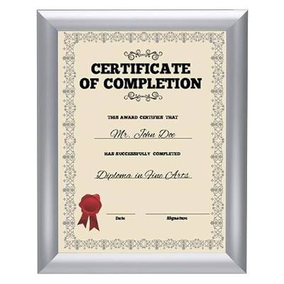 SnapeZo Certificate Frame 8.5x11 Inches, Silver 1 Inch Aluminum Profile, Front-Loading Snap Frame, Wall Mounting, Sleek Series