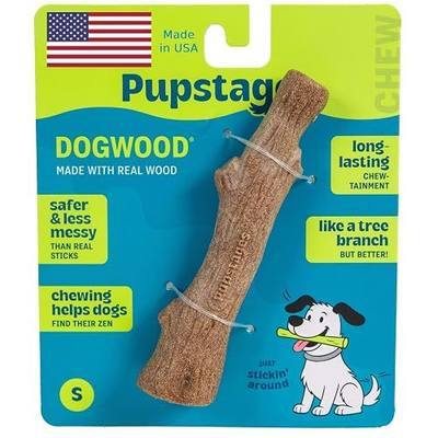 Pupstages Dogwood Dog Chew Toy, Made in the USA – Real-Wood Blend, Natural Flavor & Texture, Moderate Chewers, Small, 5.4"
