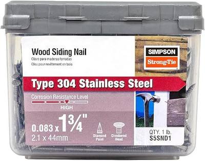 Simpson Strong-Tie S5SND1 Ring-Shank Wood Siding Nail, 1-3/4 Inch x 0.083 Inch, 14 Gauge, Full Round Head, Diamond Point, Type 304 Stainless Steel (Pack of 350)