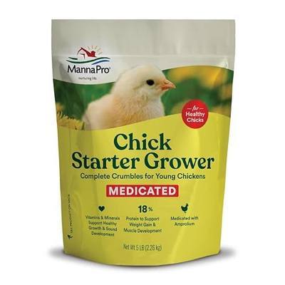 Manna Pro Medicated Chick Starter Grower Feed, Amprolium & Protein, 5 lb | Complete Chick Feed Crumbles, Amprolium for Coccidiosis Prevention, High Protein Nutrition for Growing Chicks, Made in USA