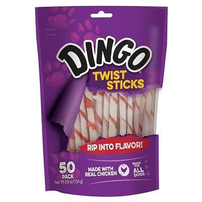 Dingo Twist Sticks Premium Rawhide Treats For Dogs Made with Real Chicken, 50 Count