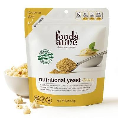 Foods Alive Nutritional Yeast Flakes (6oz) | Premium Non-Fortified, Plant Based Protein, Keto, Vegan Cheese Powder Seasoning