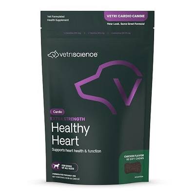 VetriScience Extra Strength Healthy Heart Chews, Vetri Cardio Supplement for Dogs, Cardio Support Supplement with Taurine, Carnitine, CoQ10, and Hawthorn, Chicken, 60 Count