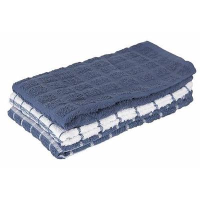 Ritz Premium 100% Cotton Terry Check Kitchen Dish Towels - Highly Absorbent, Super Soft, Long-Lasting, 25"x15", 3-Pack, Federal Blue
