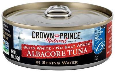 Crown Prince Natural Solid White Albacore Tuna in Spring Water, No Salt Added, 5 Ounce Cans (Pack of 12)