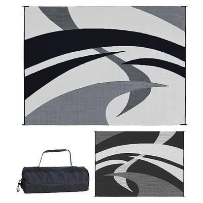 Stylish Camping Outdoor Patio / RV Camping Mat - Swirl (Black/White, 9-Feet x 12-Feet)