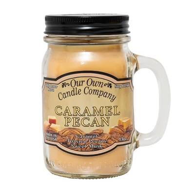 Our Own Candle Company Caramel Pecan Scented Mason Jar Candle 13 oz | Sweet, creamy, nutty praline notes; 100-hour burn; soy blend; USA made; great gift