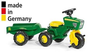 Rolly Toys John Deere 3-Wheel Trac with Trailer Ride On, Green/Yellow (52769)