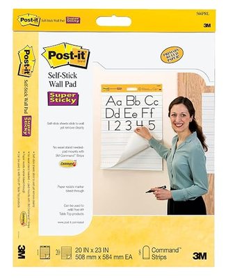 Post-it Easel Pad, 20 in x 23 in, White w/Lines, 20 Sheets/Pad, 2 Pads, Mounts with Command Strips Included