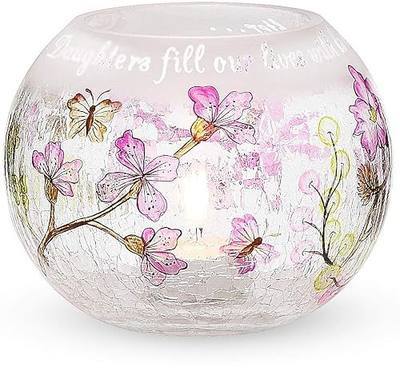 Pavilion Gift Company Mark My Words 5-Inch Round Hurricane Crackled Glass Candle Holder, Daughter Sentiment