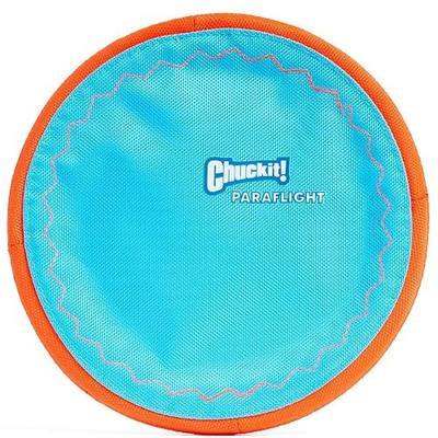 Chuckit! Paraflight Flying Disc Dog Toy - Water Floating Flyer - Durable Nylon Construction with Soft Rubber Edges - For Medium and Large Dogs - Size Large - 9.75" L x 9.75" W - Pack of 1 | Durable nylon build with soft rubber edges, made for medium and larger sized breeds, lightweight and easy to t