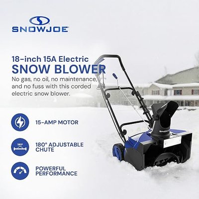 Snow Joe Ultra Corded Electric Snow Blower with Headlight, 18-Inch Clearing Path, 15-Amp Motor - Heavy-Duty Blowing Machine and Thrower for Ice Removal from Driveway, Sidewalk, and Walkway, SJ623E