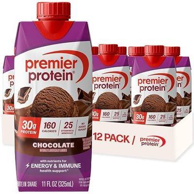 Premier Protein Shake, Chocolate, 30g High Protein, 12 Pack | 160 Calories, 24 Vitamins & Minerals, No Added Sugar, Supports Muscle Health, Gluten-Free, 11 oz