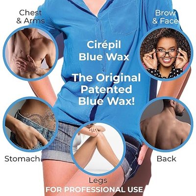 Cirepil BLUE Stripless Hard Wax Beads Bag 28.22oz / 800g | Face, body & bikini wax, unscented | Ideal for sensitive skin | Refill bag, low-temp, fluid gel texture, easy hair-removal