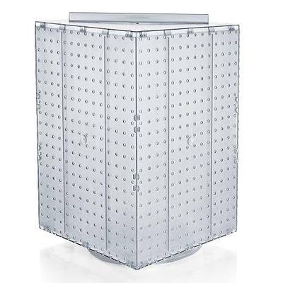 Azar Displays 701414-CLR Rotating Display Stand - 4-Sided Display Racks - Peg Display Carousel (14” W x 14” D x 20” H) - Easy Assemble Revolving Display for Retail - Pegboard Organizer, Clear