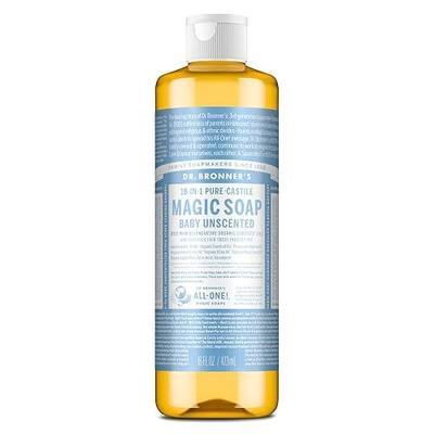 Dr. Bronner's Pure-Castile Magic Soap Liquid (Baby Unscented, 16oz) – Made with Regenerative Organic Certified Oils- For Sensitive Skin, Babies, Face, Hair, Laundry, Dishes, Hand Soap & Body Wash