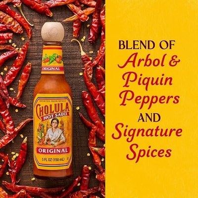 Cholula Hot Sauce, Original, Product of Mexico, Blend of Arbol & Piquin Peppers with Spices for Eggs, Rice, Tacos, Huevos Rancheros & More, 5 fl oz