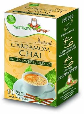 Nature's Guru Instant Cardamom Chai Tea Drink Mix Unsweetened 10 Count Single Serve On-the-Go Drink Packets