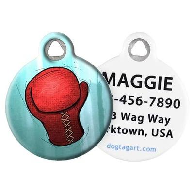 Boxing Glove Personalized Pet ID Tag for Dogs and Cats, Silent Polymer Coated Stainless Steel Nametag with Customized Identification Information - Small .875" Diameter