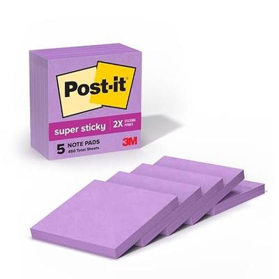 Post-it Super Sticky Notes, 3 x 3 in, 5 Pads, 90 Sheets/Pad | School Supplies and Office Supplies, 2X the Sticking Power