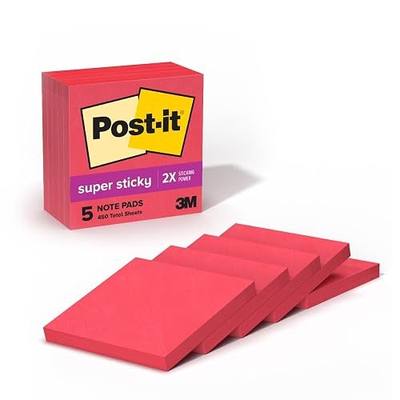 Post-it Super Sticky Notes, 3 x 3 in, Red, 5 Lined Pads | School Supplies and Office Supplies, 2X the Sticking Power