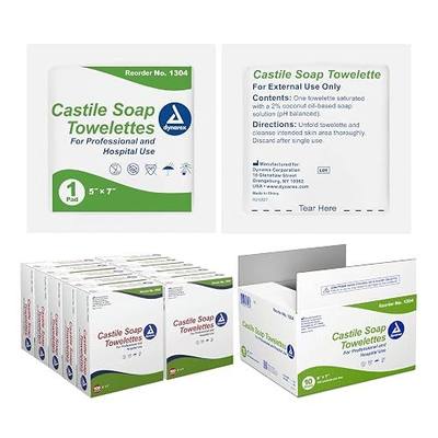 Dynarex Castile Soap Towelettes - Professional-Grade Wet Wipes Individually Wrapped for Hospital, School, Home - No Alcohol Gentle Formula with Coconut Oil-Based Soap - 10 Boxes, 100 Packets per Box
