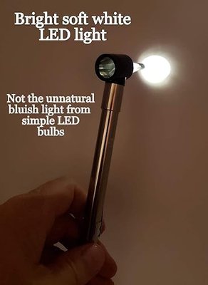 Third Generation Dr Mom Slimline Stainless LED Pocket Otoscope with Soft White Natural Hue Light Spectrum in Hard Travel Case Includes Lighted Ear Wax curettes