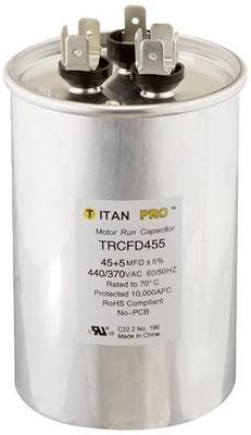 Titan PRO, 1 Count (Pack of 1), No Color Packard TRCFD455 45+5MFD 440/370V Round Run Capacitor Replaces PRCFD455