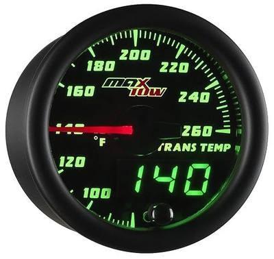 MaxTow Black & Green 260F Transmission Temperature Gauge Kit, 2-1/16" 52mm | Double Vision Display with Analog & Digital Readouts, Includes 1/8-27 NPT Electronic Temp Sensor & Wiring, For Trucks