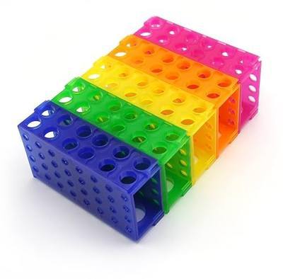 Heathrow Scientific HS29022G Interlocking 4 Way Tube Rack, Polypropylene, Assorted Colors (Blue, Green, Pink, Yellow, Orange), Pack of 5