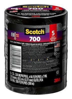 Scotch Vinyl 700 Electrical Tape, 5 Rolls, Black, 3/4-in x 66-ft, Commercial Grade, Rated for Temperatures Up to 194-Degree, Highly Flexible, Stretchy and Conformable (24413-BA-6)
