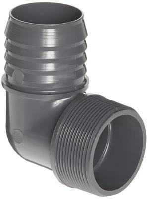 Spears 1413 Series PVC Tube Fitting, 90 Degree Elbow, Schedule 40, Gray, 3/4" Barbed x NPT Male