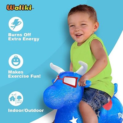 WALIKI Bouncy Horse Hopper | Benny The Jumping Bull Inflatable Hopping Pony for Toddlers