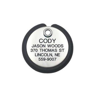 LuckyPet Pet ID Tag - Round Plastic Frame Tag - Dog Tags & Cat Tags - Deeply Custom Engraved - Size: Large, Color: Stainless Steel & Black