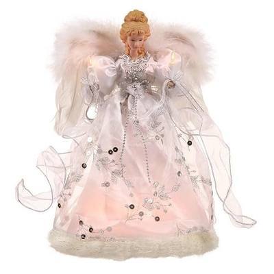 Vickerman Ice Palace Lighted White and Silver Angel Christmas Tree Topper with Clear Lights, 12"