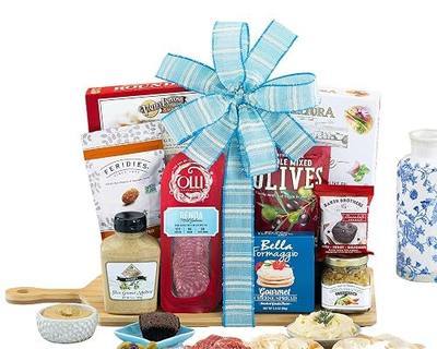 Wine Country Gift Baskets Gourmet Salami and Cheese with Bamboo Cutting Board for Family, Friends, Corporate, Get Well, Sympathy Care, Teacher and more
